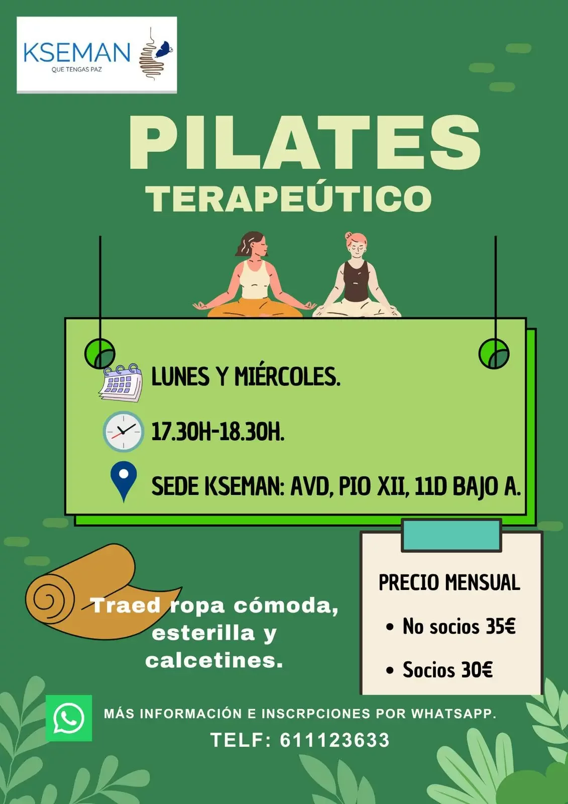 Abiertas inscripciones para las clases de Pilates Terapéutico en Kseman