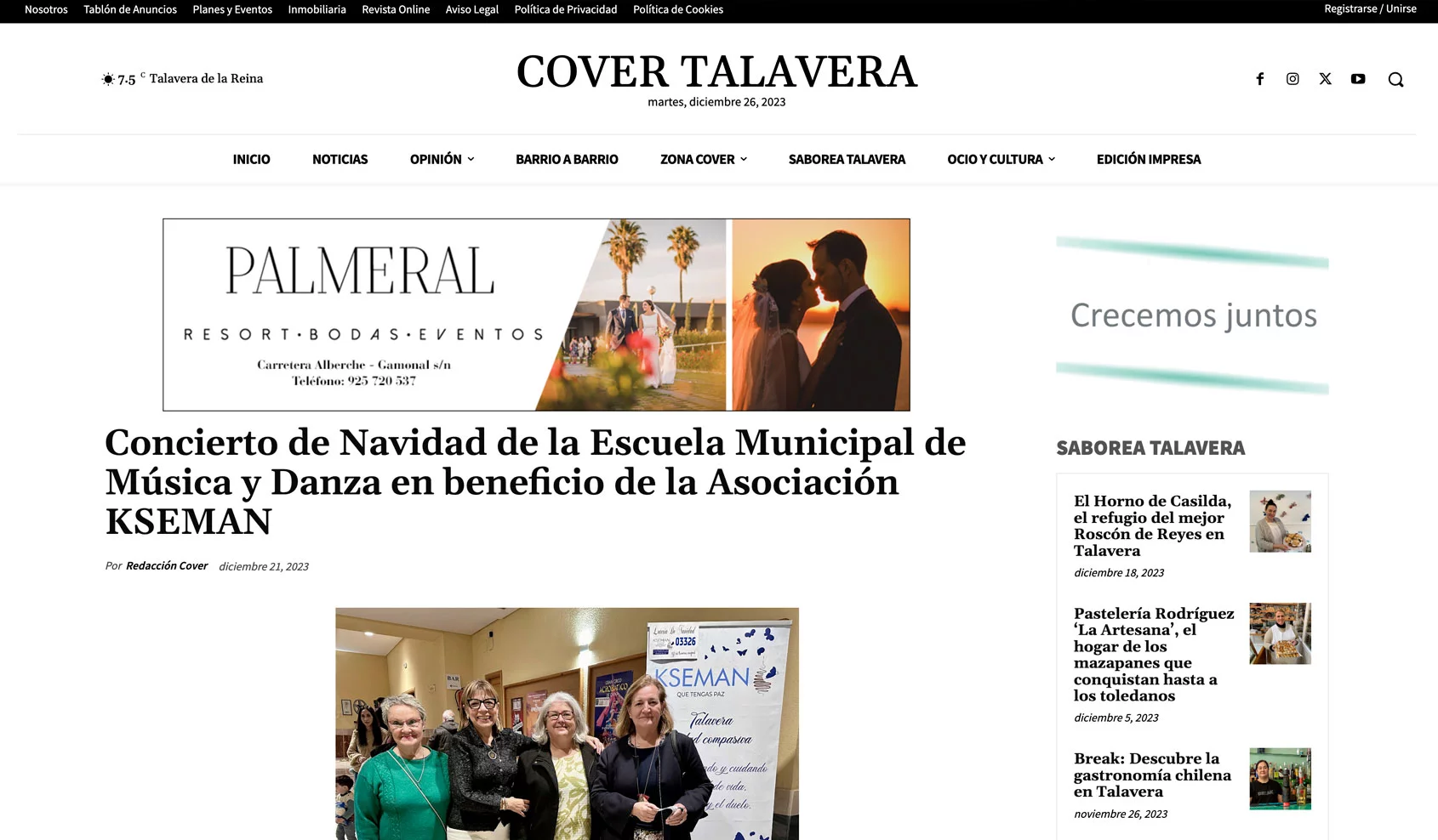 Artículo en Cover Talavera sobre el Concierto de Navidad